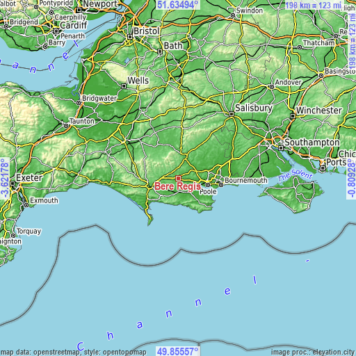 Topographic map of Bere Regis