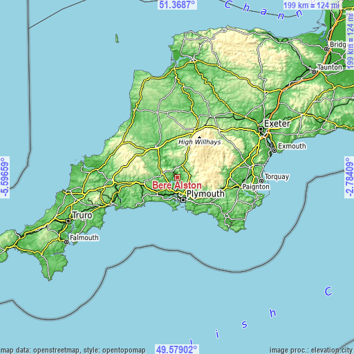 Topographic map of Bere Alston