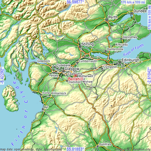 Topographic map of Bellshill
