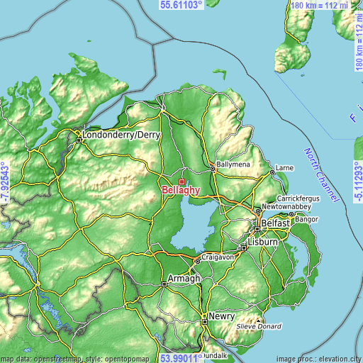 Topographic map of Bellaghy