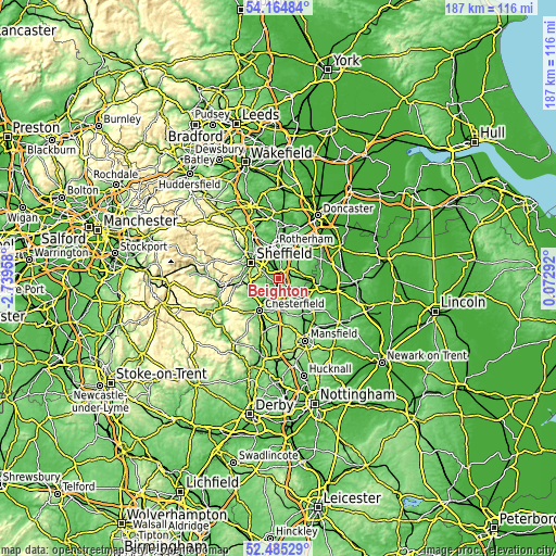 Topographic map of Beighton