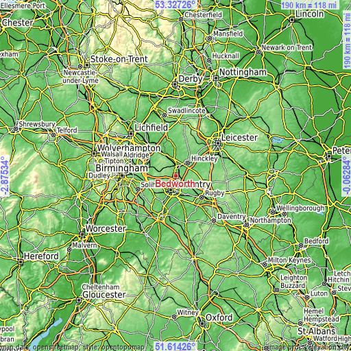 Topographic map of Bedworth