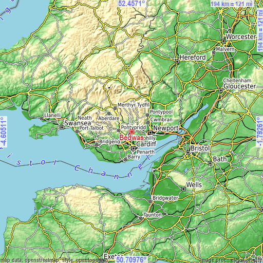 Topographic map of Bedwas