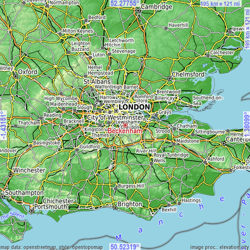 Topographic map of Beckenham