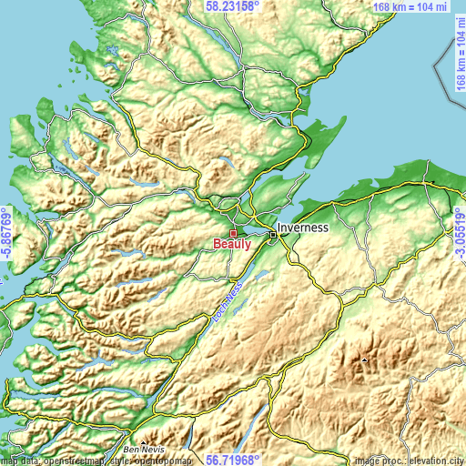 Topographic map of Beauly