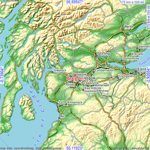 Topographic map of Bearsden