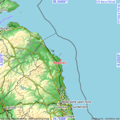 Topographic map of Beadnell