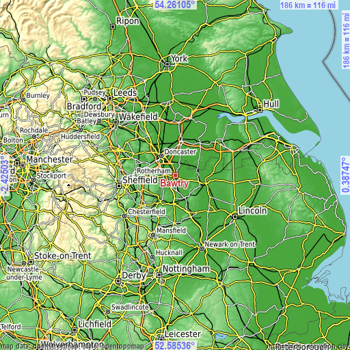 Topographic map of Bawtry