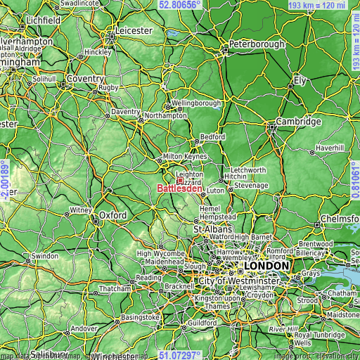 Topographic map of Battlesden