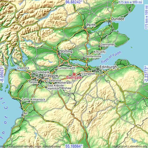 Topographic map of Bathgate