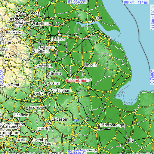 Topographic map of Bassingham