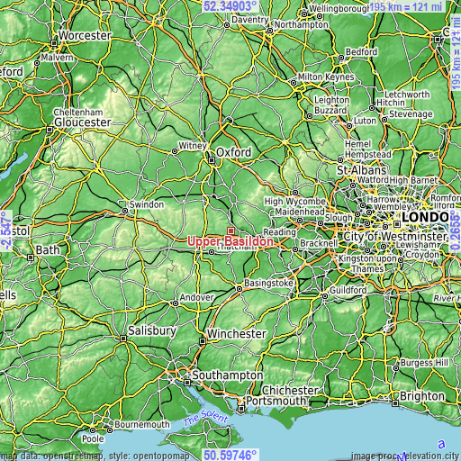 Topographic map of Upper Basildon