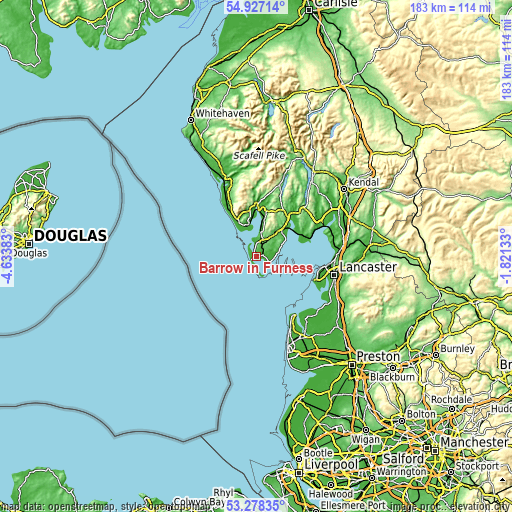 Topographic map of Barrow in Furness