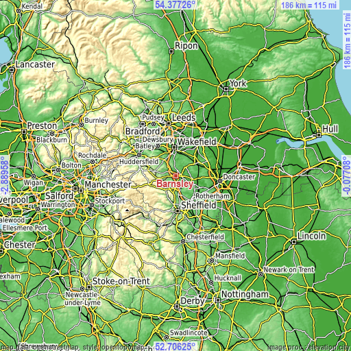 Topographic map of Barnsley