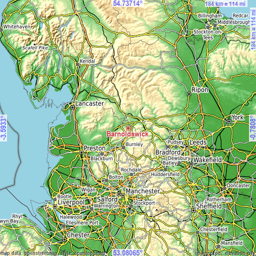 Topographic map of Barnoldswick