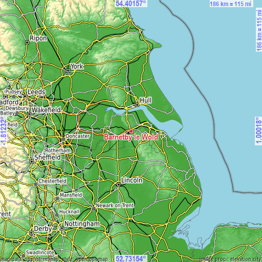 Topographic map of Barnetby le Wold