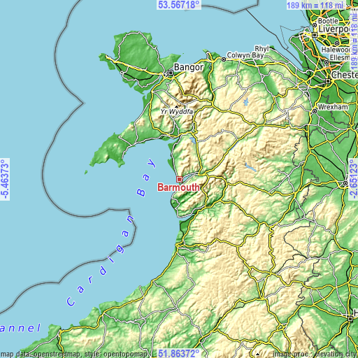 Topographic map of Barmouth