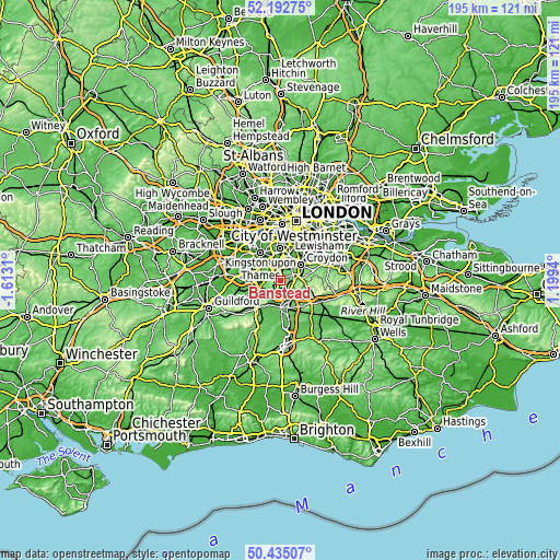 Topographic map of Banstead