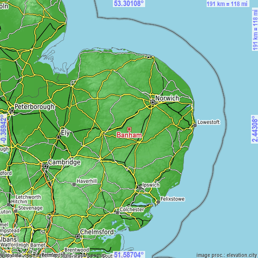 Topographic map of Banham