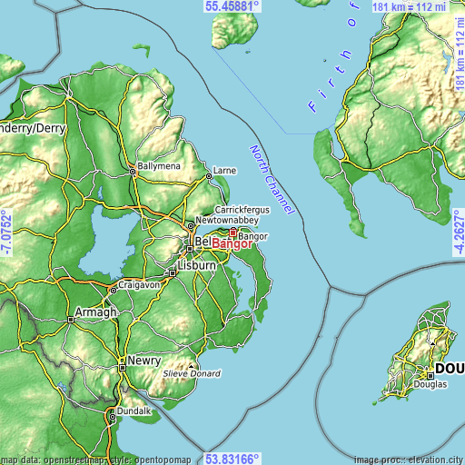 Topographic map of Bangor