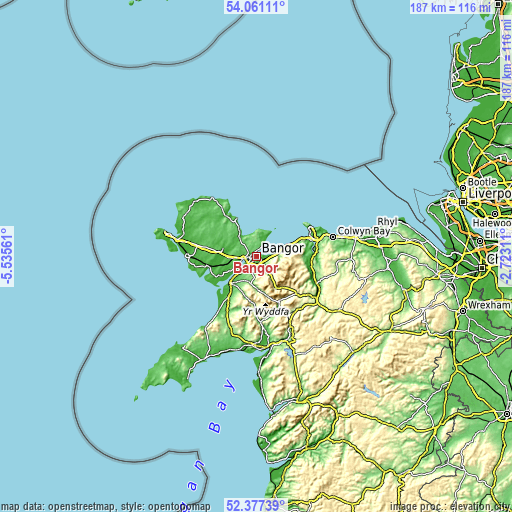 Topographic map of Bangor