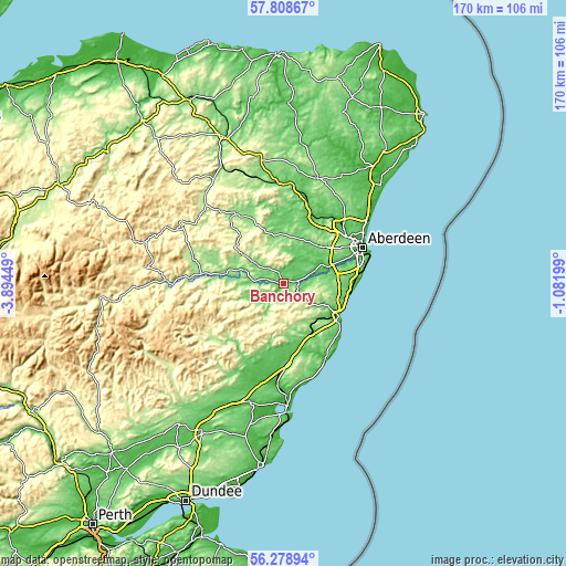 Topographic map of Banchory