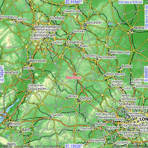 Topographic map of Banbury