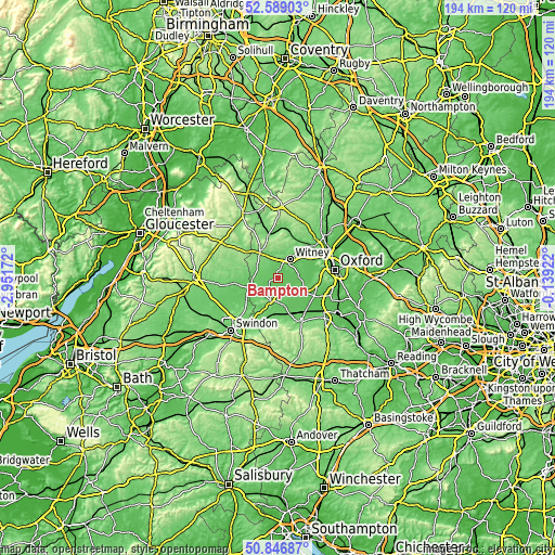 Topographic map of Bampton