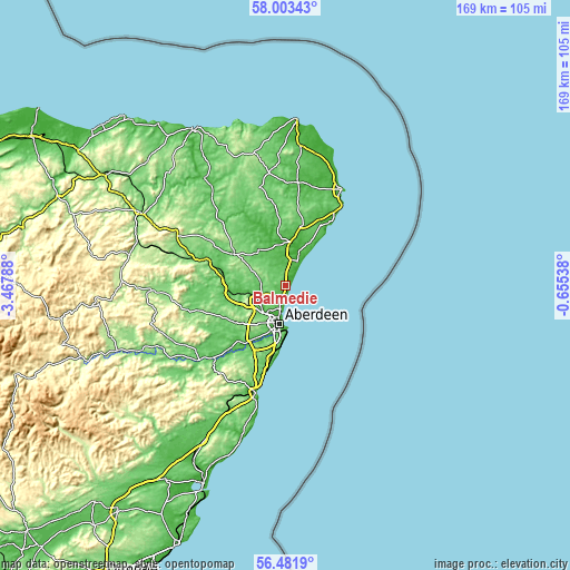 Topographic map of Balmedie