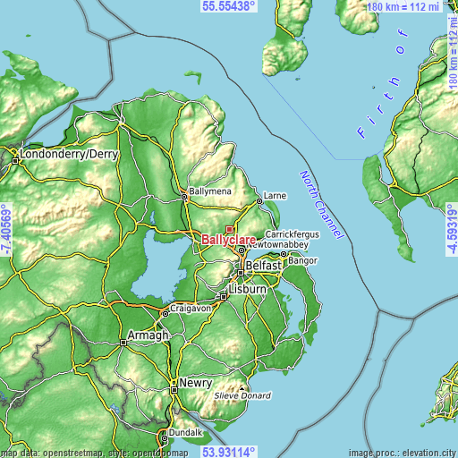 Topographic map of Ballyclare