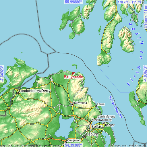 Topographic map of Ballycastle