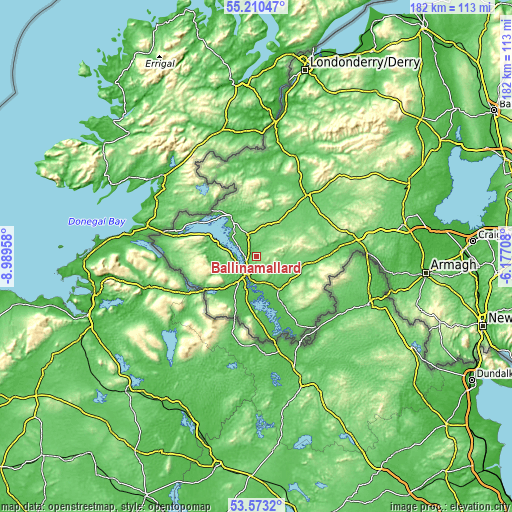 Topographic map of Ballinamallard
