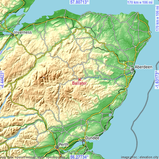 Topographic map of Ballater