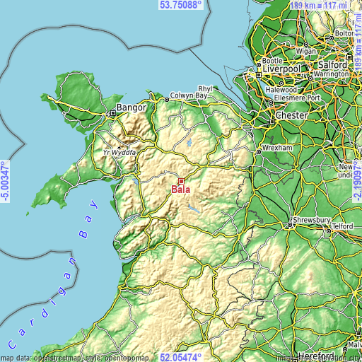 Topographic map of Bala