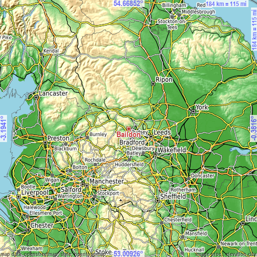 Topographic map of Baildon