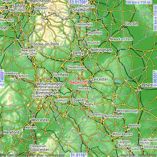 Topographic map of Bagworth