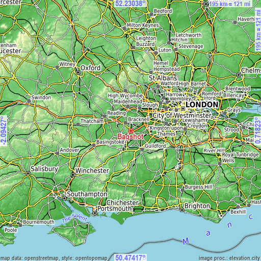Topographic map of Bagshot