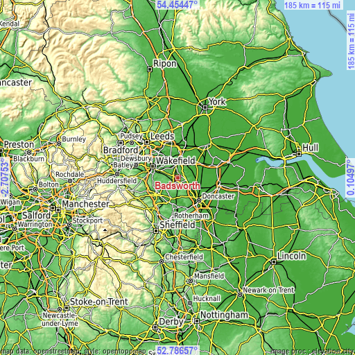 Topographic map of Badsworth