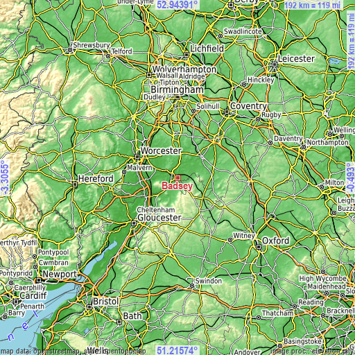 Topographic map of Badsey