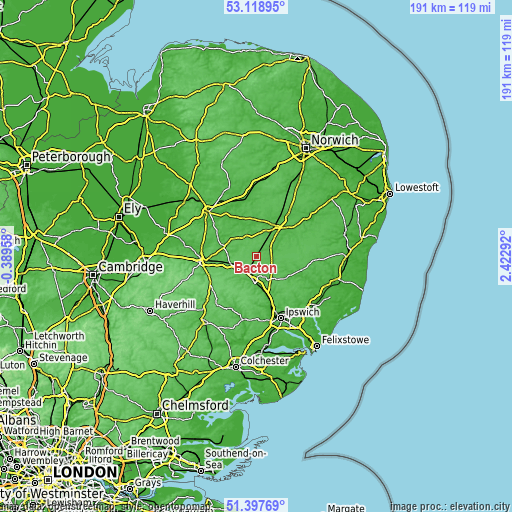 Topographic map of Bacton