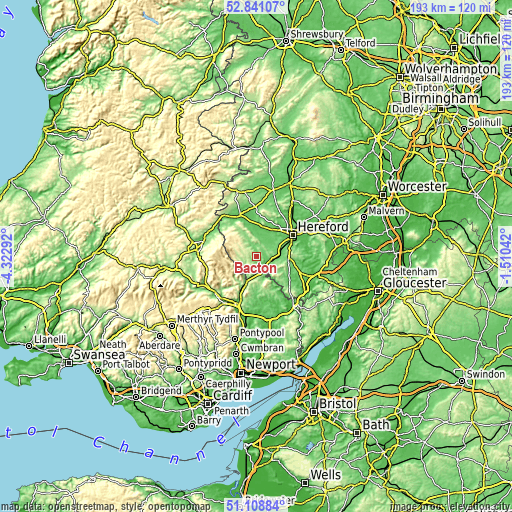 Topographic map of Bacton