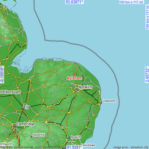 Topographic map of Aylsham