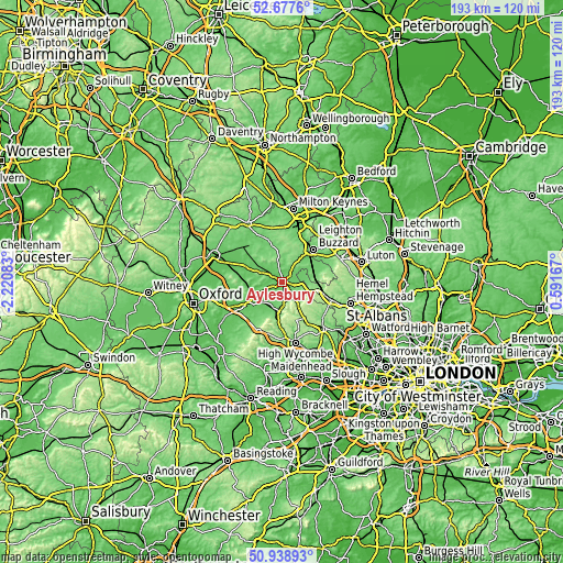 Topographic map of Aylesbury