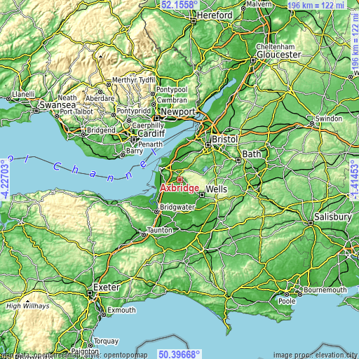 Topographic map of Axbridge