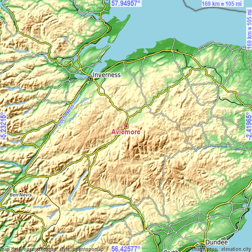 Topographic map of Aviemore