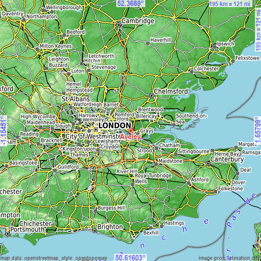 Topographic map of Aveley