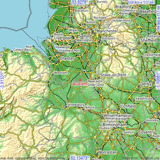 Topographic map of Audlem