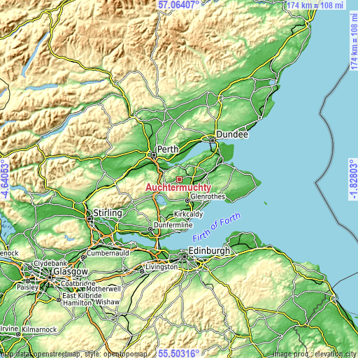 Topographic map of Auchtermuchty