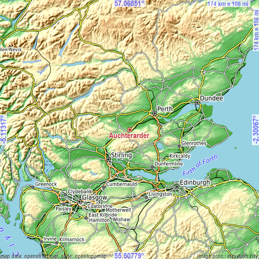 Topographic map of Auchterarder