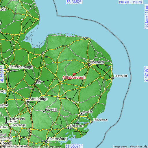 Topographic map of Attleborough